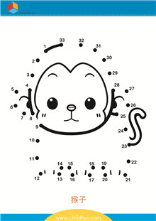 按照顺序连接与数字对应的圆点绘制图画 - 猴子