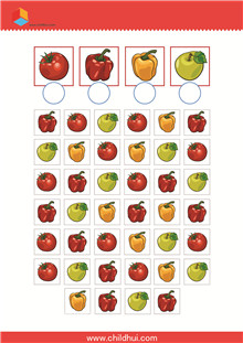 数出图画中水果和蔬菜各自的数量在圆圈内填写答案