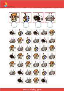 数出图画中机器人各自的数量在圆圈内填写答案