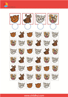 数出图画中猫和狗各自的数量在圆圈内填写答案