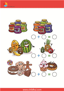 数出每组图画中食物各自的数量填写在圆圈内并计算得出答案