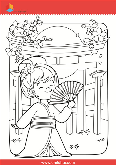 儿童填色画 - 日本