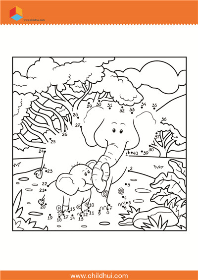 按照顺序连接与数字对应的圆点 - 大象