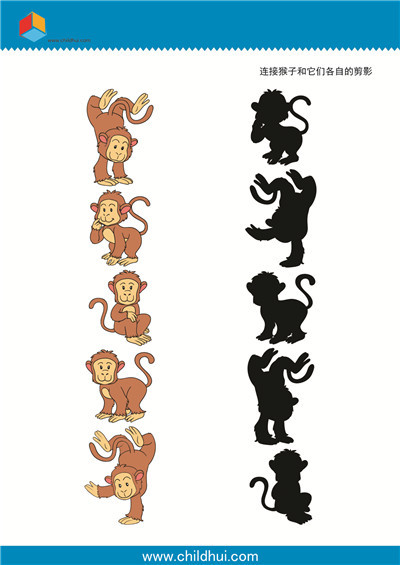 连接猴子和它们各自的剪影