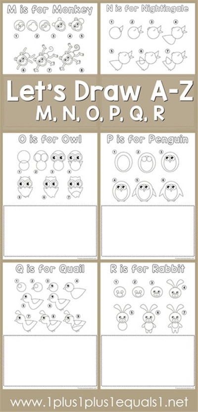 给英文字母M、N、O、P、Q、R填色并学习绘制图画