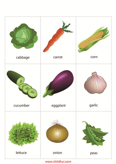 英语单词认知卡片 - 蔬菜