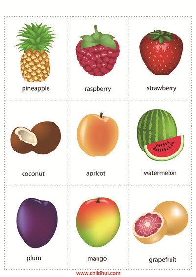 英语单词认知卡片 - 水果