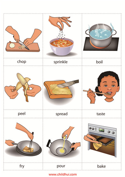 英语单词认知卡片 - 烹饪动词