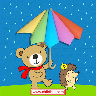 手工纸艺 - 打雨伞的小熊