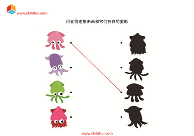 用直线连接图画和它们各自的剪影