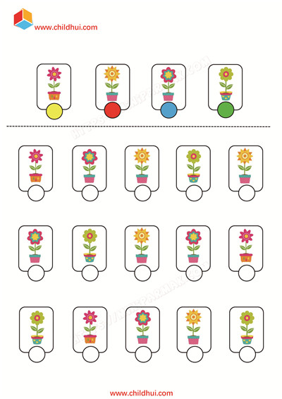 按照示范在圆圈内填写与图画对应的字符或颜色