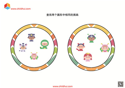 纸牌游戏 - 查找两个圆形中相同的图画