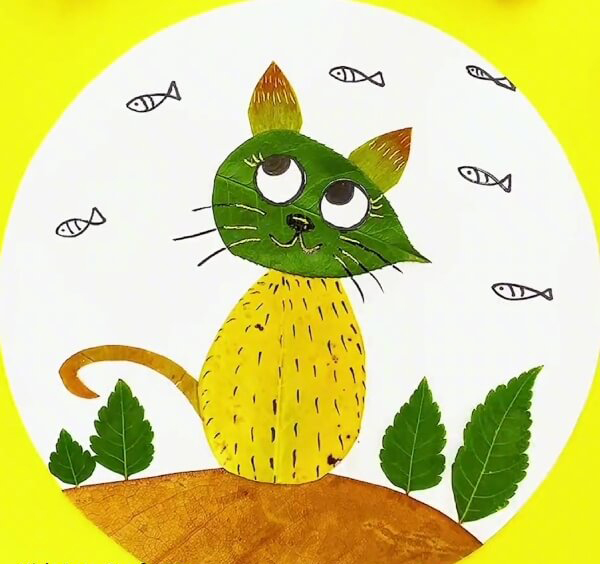 树叶拼贴 - 小猫