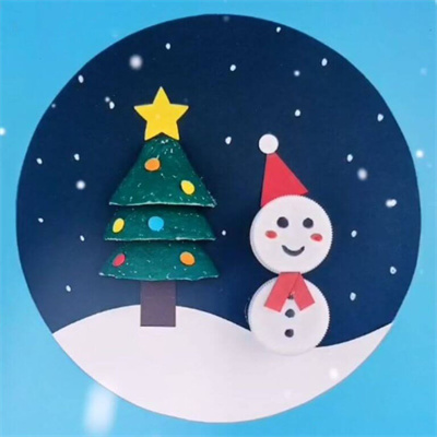 亲子手工 - 用瓶盖和鸡蛋底托制作雪人贴画