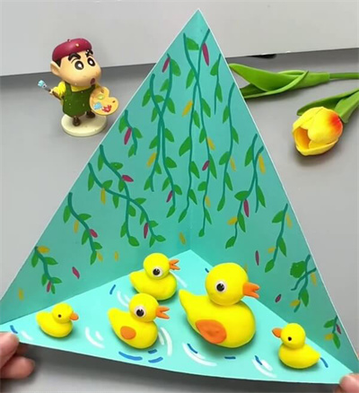 亲子手工 - 用纸张和橡皮泥制作3D小黄鸭