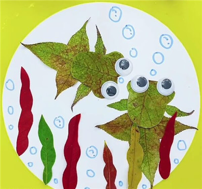儿童手工树叶贴画 - 金鱼