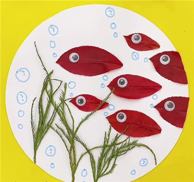 儿童手工树叶贴画 - 鱼