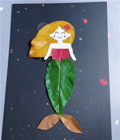 儿童树叶拼贴画  - 美人鱼