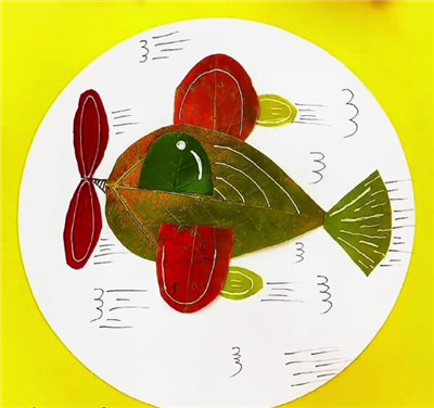儿童手工树叶贴画 - 飞机