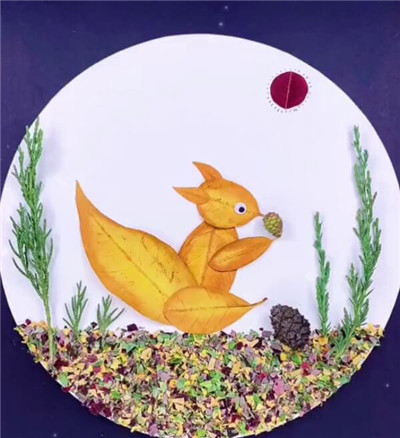 儿童树叶拼贴画 - 松鼠