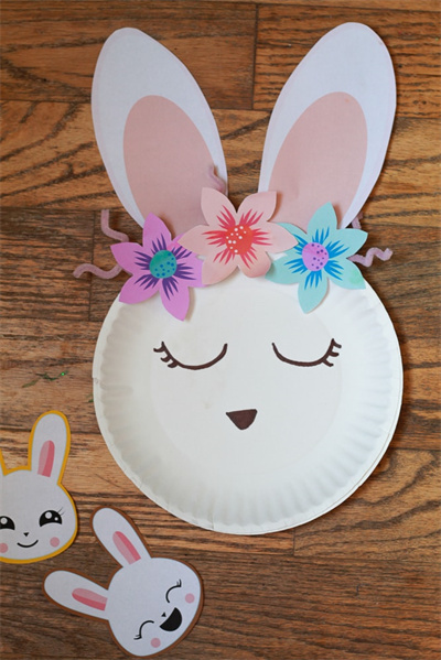 亲子手工 - 用一次性纸盘制作兔子贴画