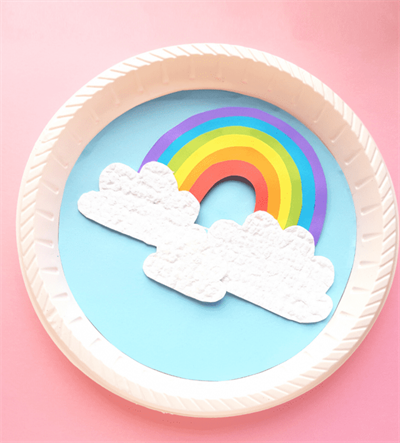 亲子手工 - 用一次性纸盘制作彩虹风景