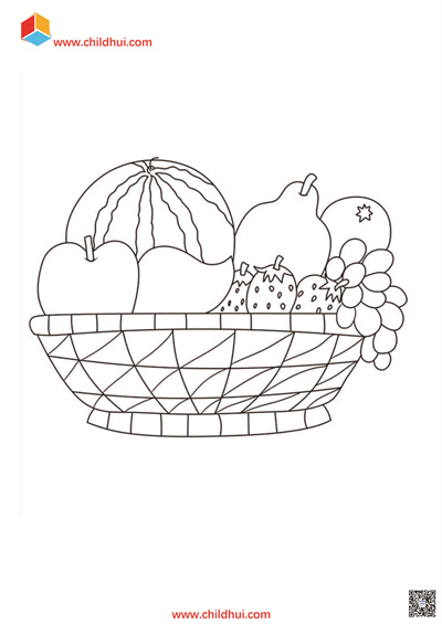 儿童填色画 - 果篮