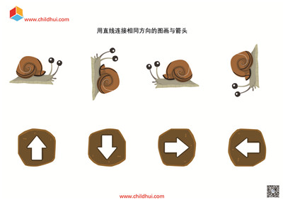 用直线连接相同方向的图画与箭头