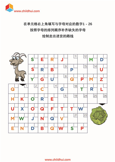按照字母的排列顺序绘制走出迷宫的路线