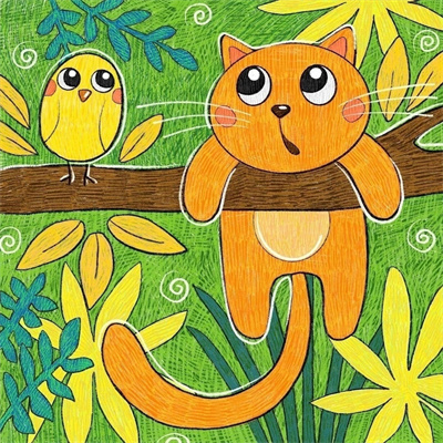 分步绘制小猫和小鸟