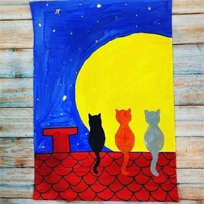 分步绘制屋顶上的猫