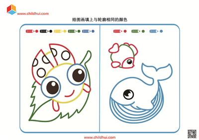 给图画填上与轮廓相同的颜色