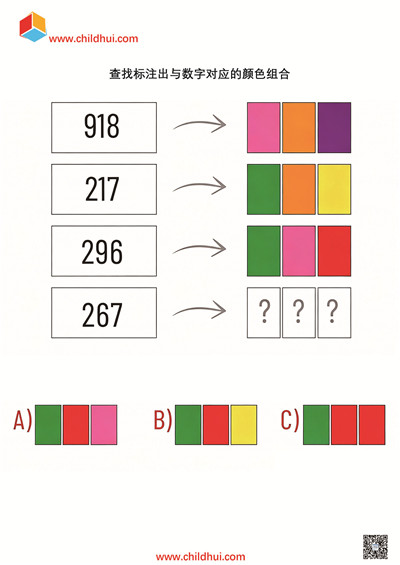 查找标注出与数字对应的颜色组合